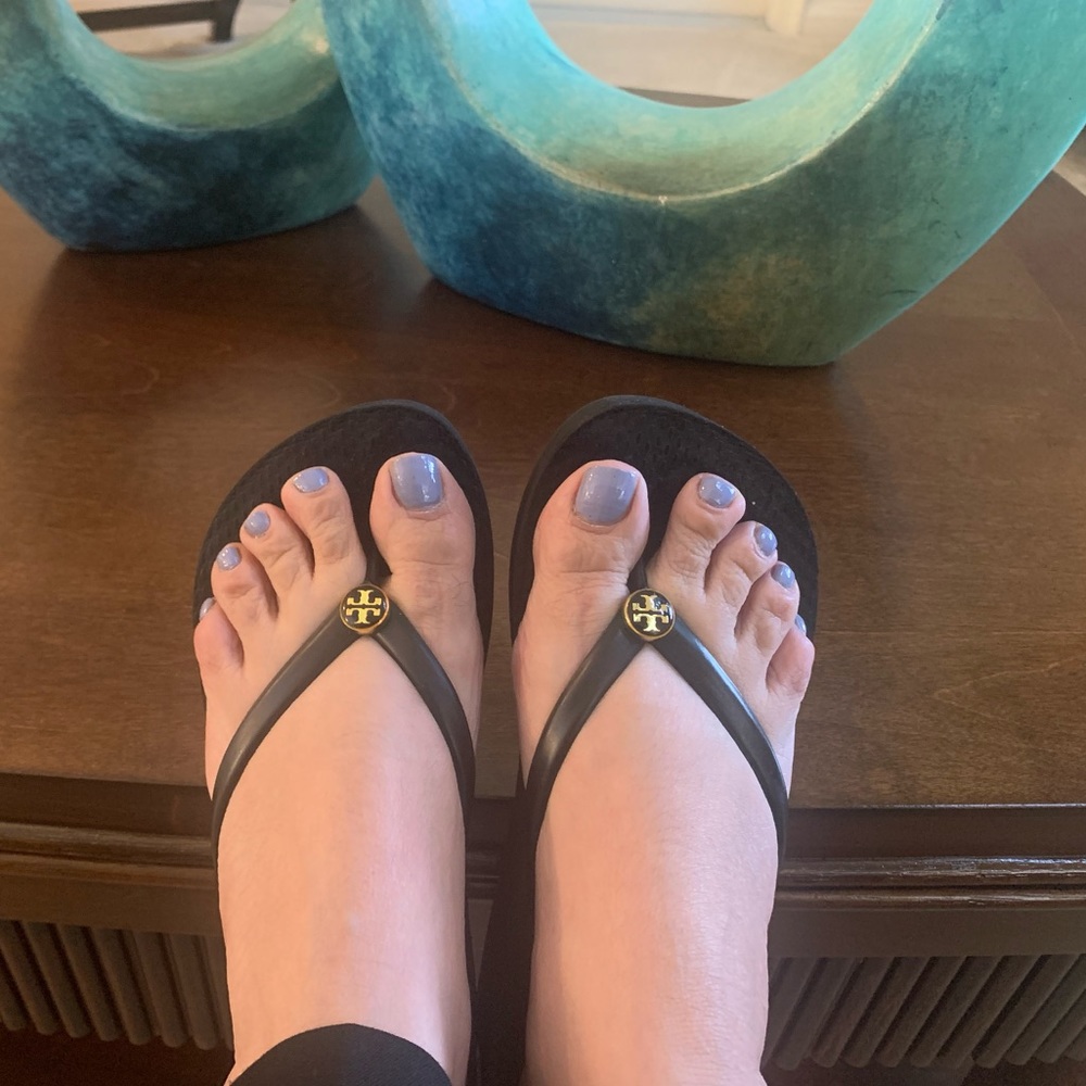 Tory Burch black wedge flip flops